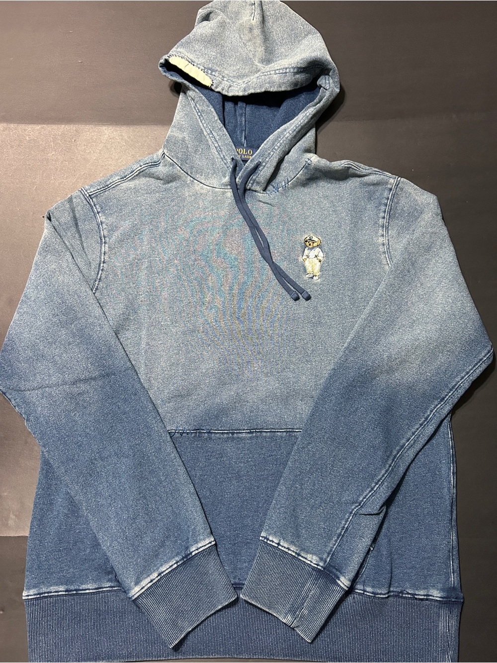 Polo by Ralph Lauren man’s  Indigo Dip-Dye Crewneck Sweater with Polo Bear L